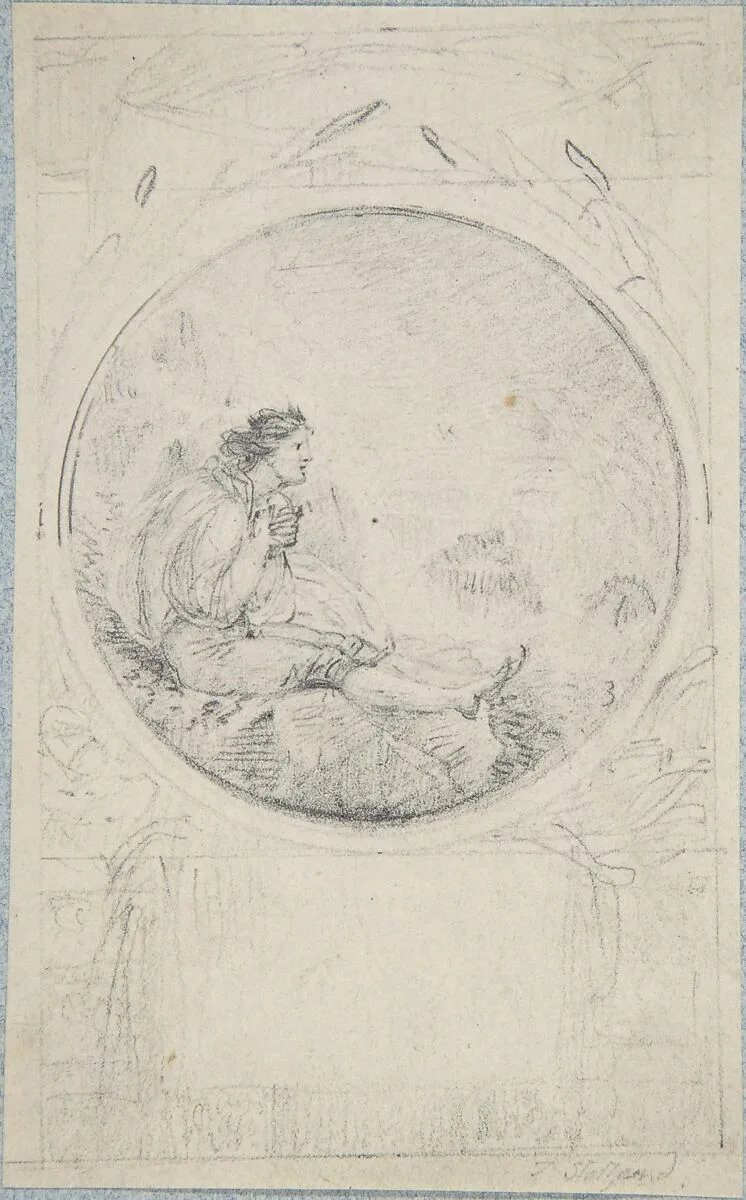 Seated man in circular medallion (design for a book illustration) — Thomas Stothard