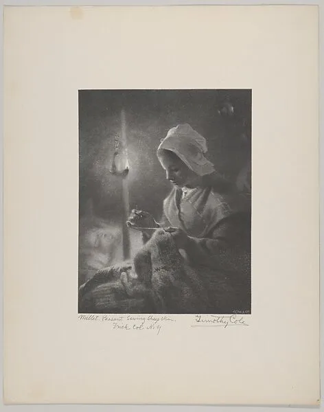 Girl Sewing by Lamplight — Timothy Cole|Jean-François Millet