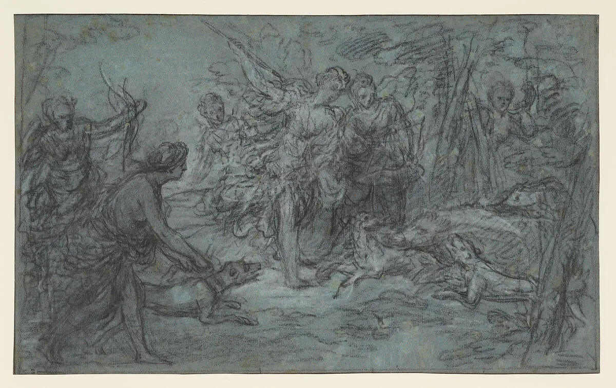 Diana and her Companions Hunting Wild Boar — Louis de Boullogne the Younger