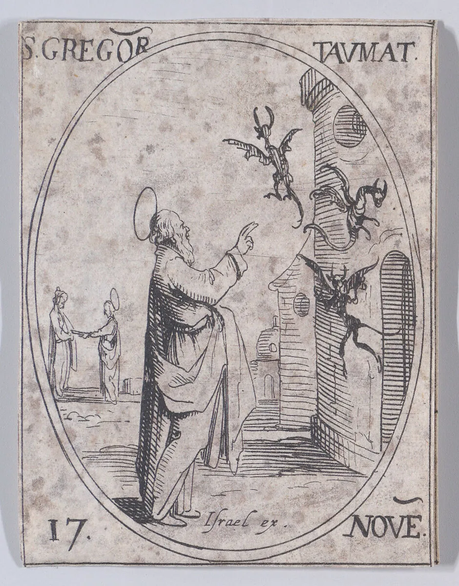 S. Grégoire, taumaturge (St. Gregory, Thaumaturge), November 17th, from "Les Images De Tous Les Saincts et Saintes de L'Année" (Images of All of the Saints and Religious Events of the Year) — Israël Henriet|Jacques Callot
