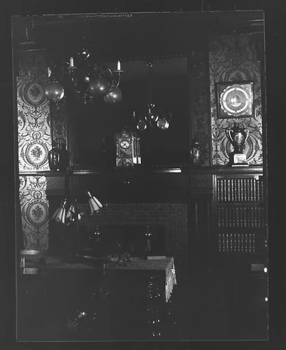 [Interior with Mirror Over Fireplace Mantle]