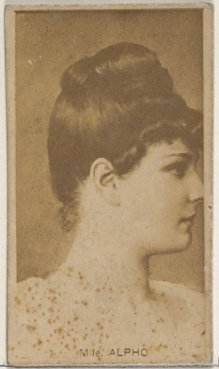Mlle. Alpho, from the Actors and Actresses series (N45, Type 8) for Virginia Brights Cigarettes — Allen & Ginter
