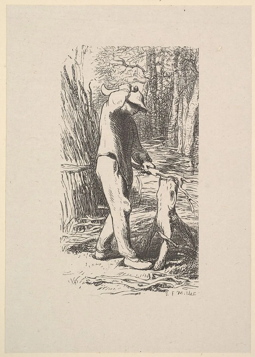 Woodcutter Making a Faggot — Jean-François Millet|Jacques-Adrien Lavieille