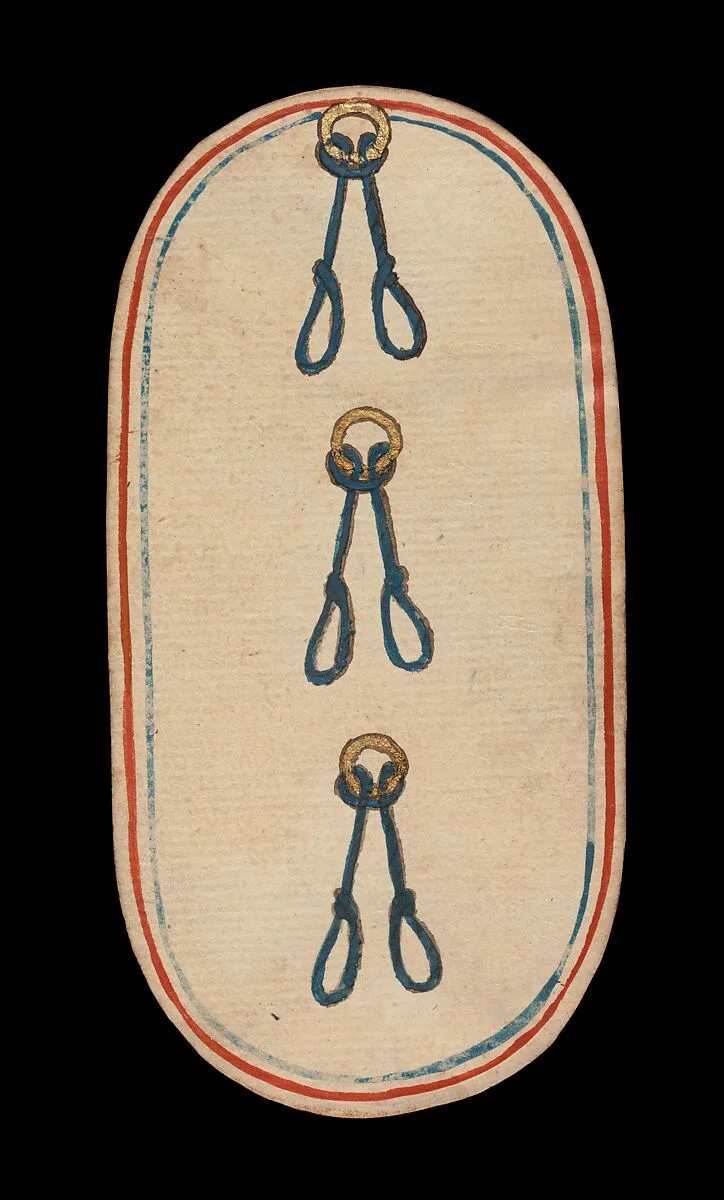 3 of Nooses, from The Cloisters Playing Cards — Unknown