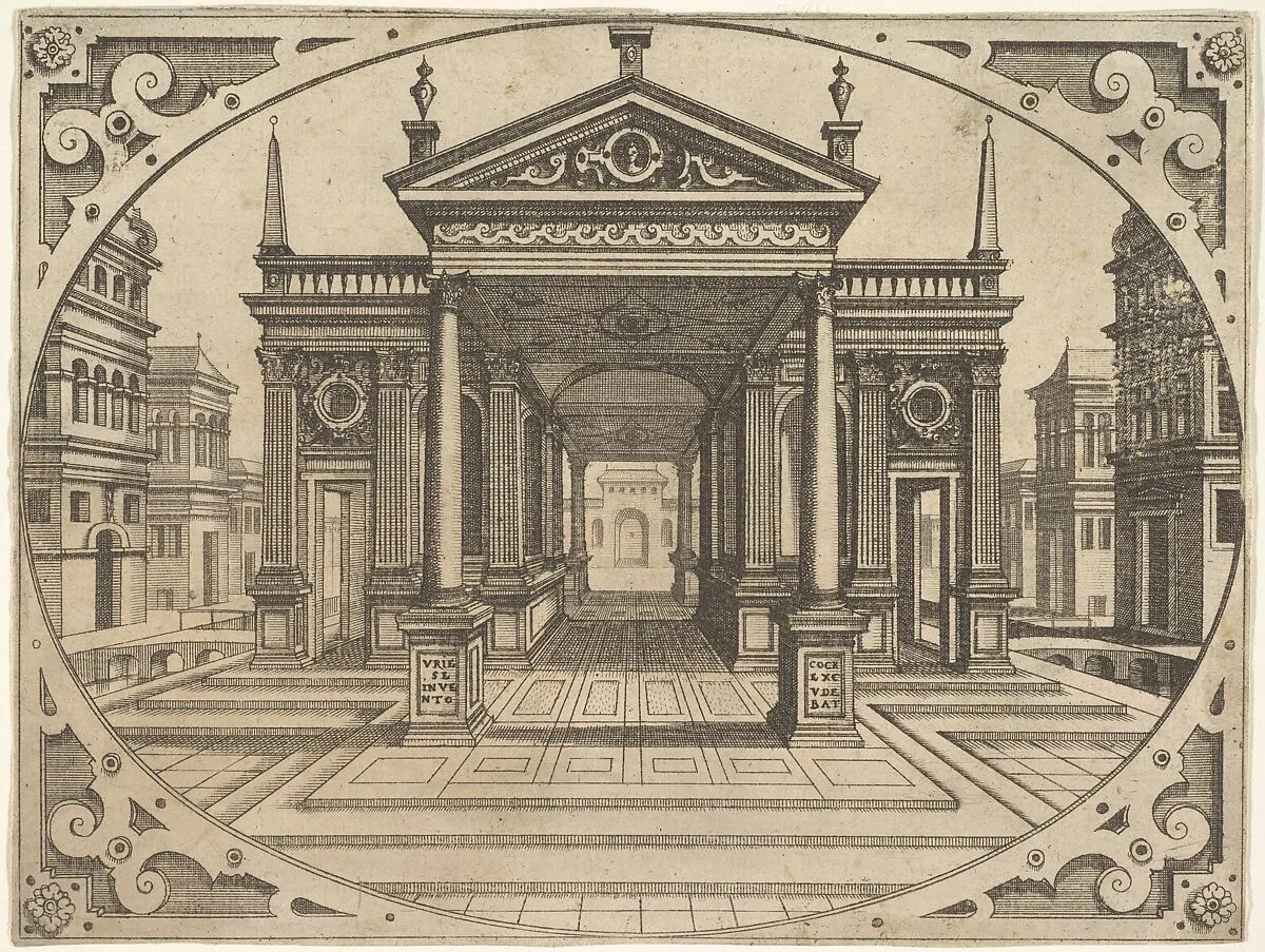 Plate from "Scenographiae..." — Johannes van Doetecum I|Hans Vredeman de Vries|Hieronymus Cock