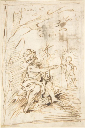 The Infant Saint John the Baptist with the Infant Christ in the Wilderness (recto); Fragment of Architectural Design with Engaged Corinthian Columns (verso)