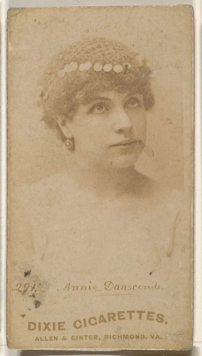 Card 291, Annie Danscomb, from the Actors and Actresses series (N45, Type 1) for Virginia Brights Cigarettes — Allen & Ginter