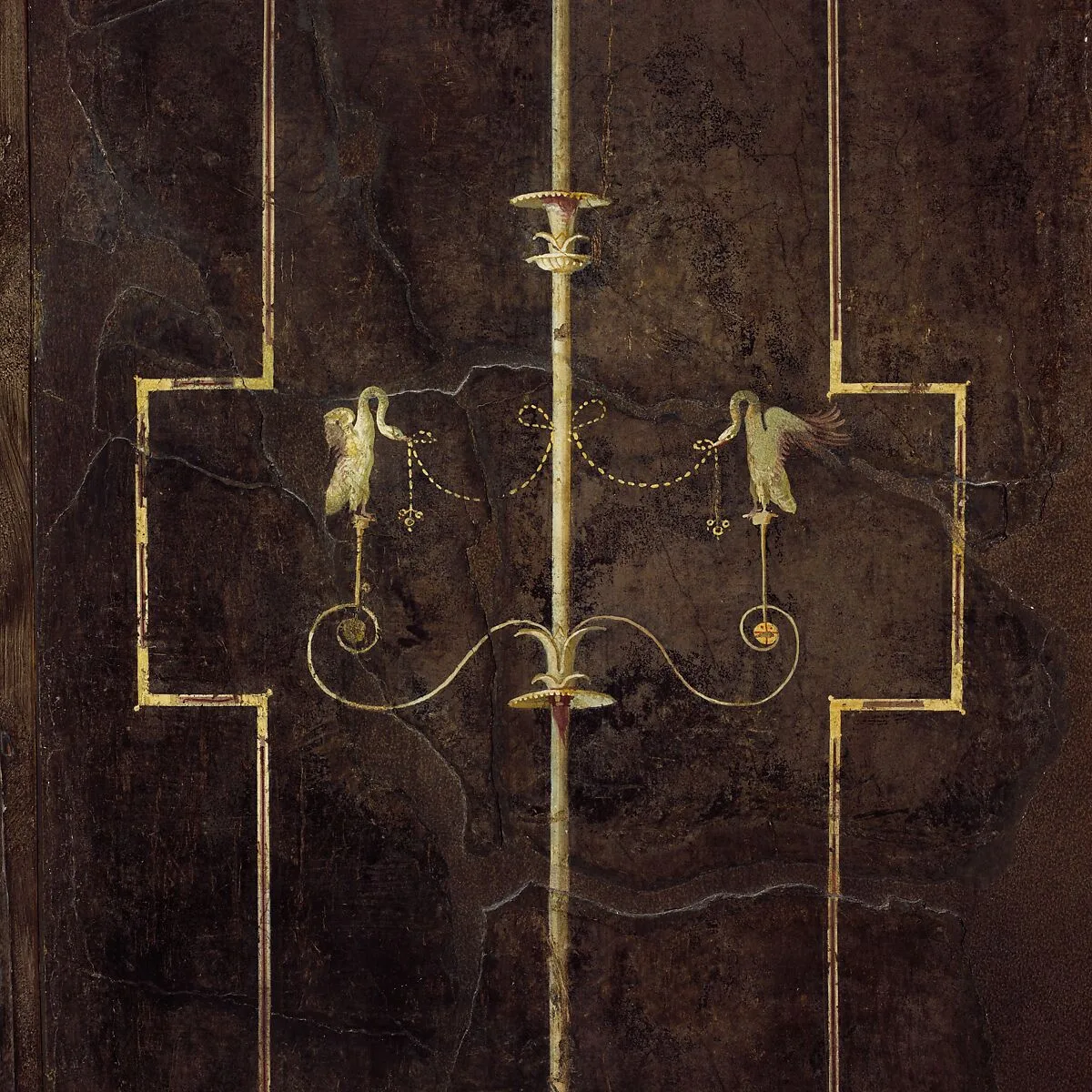 Wall painting on black ground: Egyptianizing scene and pair of swans, from the imperial villa at Boscotrecase — Unknown