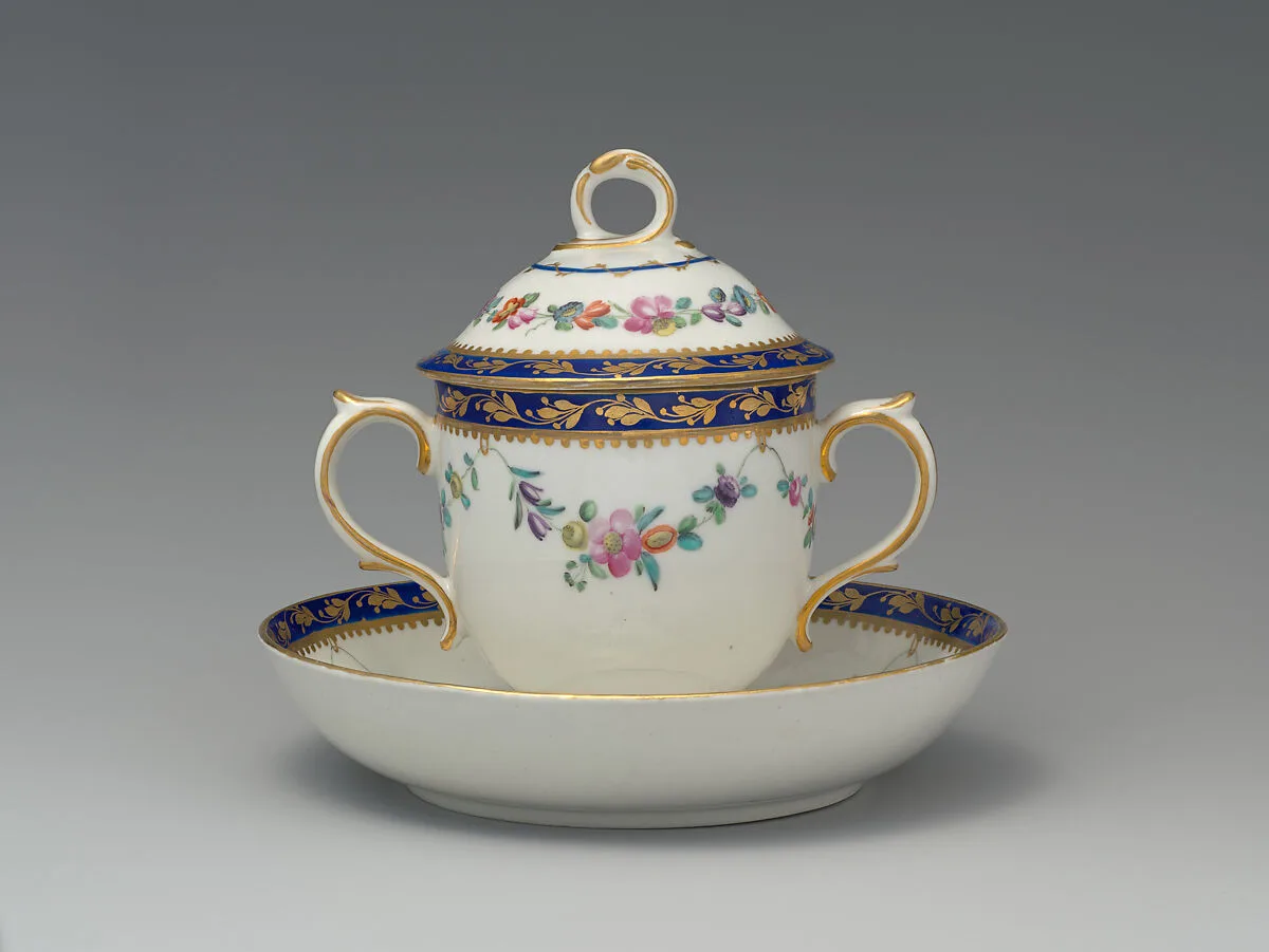 Chocolate cup with cover and saucer — Crown Derby