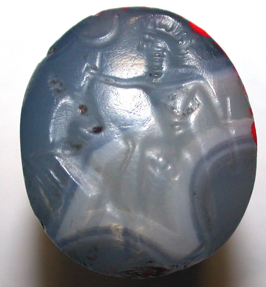 Stamp seal (oval conoid) with two-figure contest — Unknown