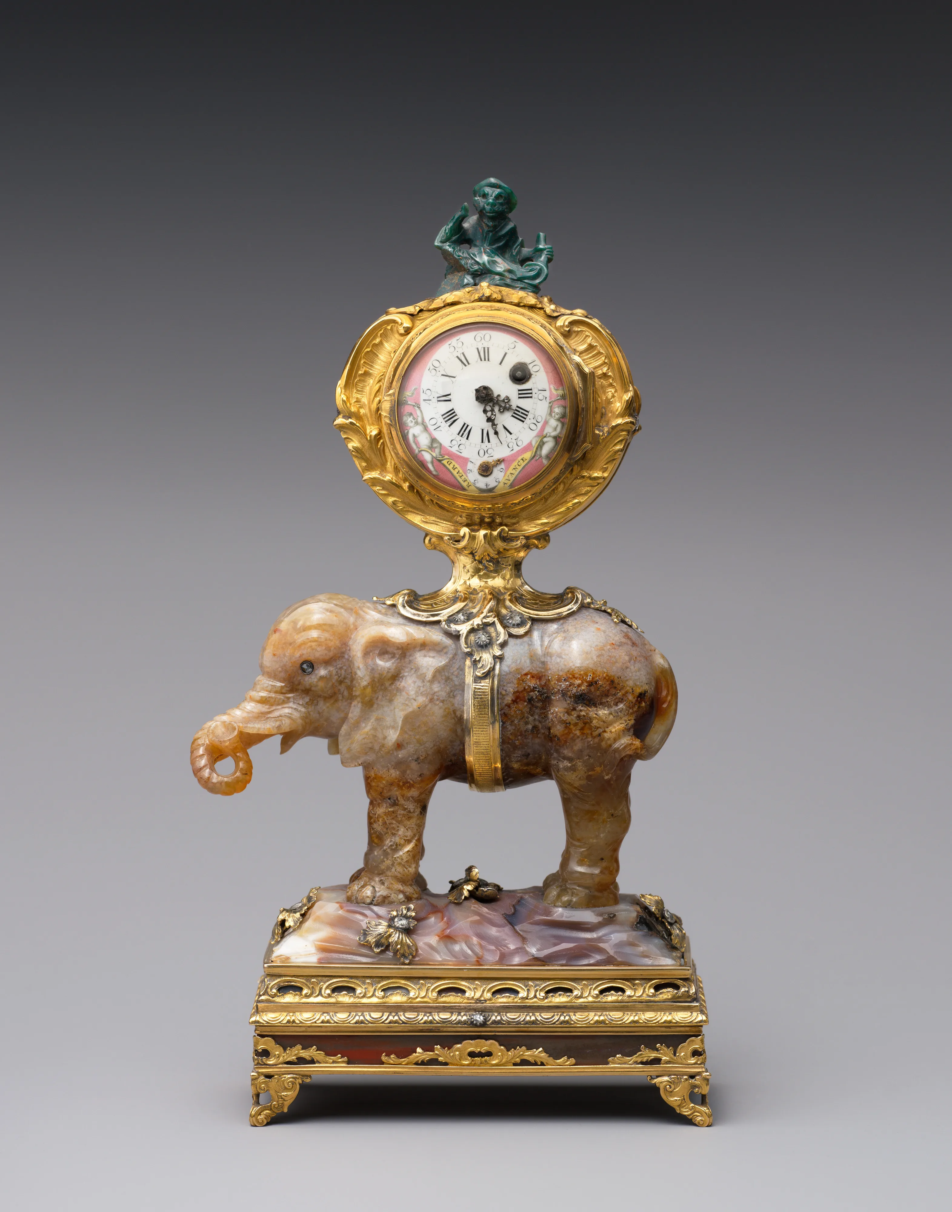 Miniature clock in the form of an elephant supporting a watch case — Unknown