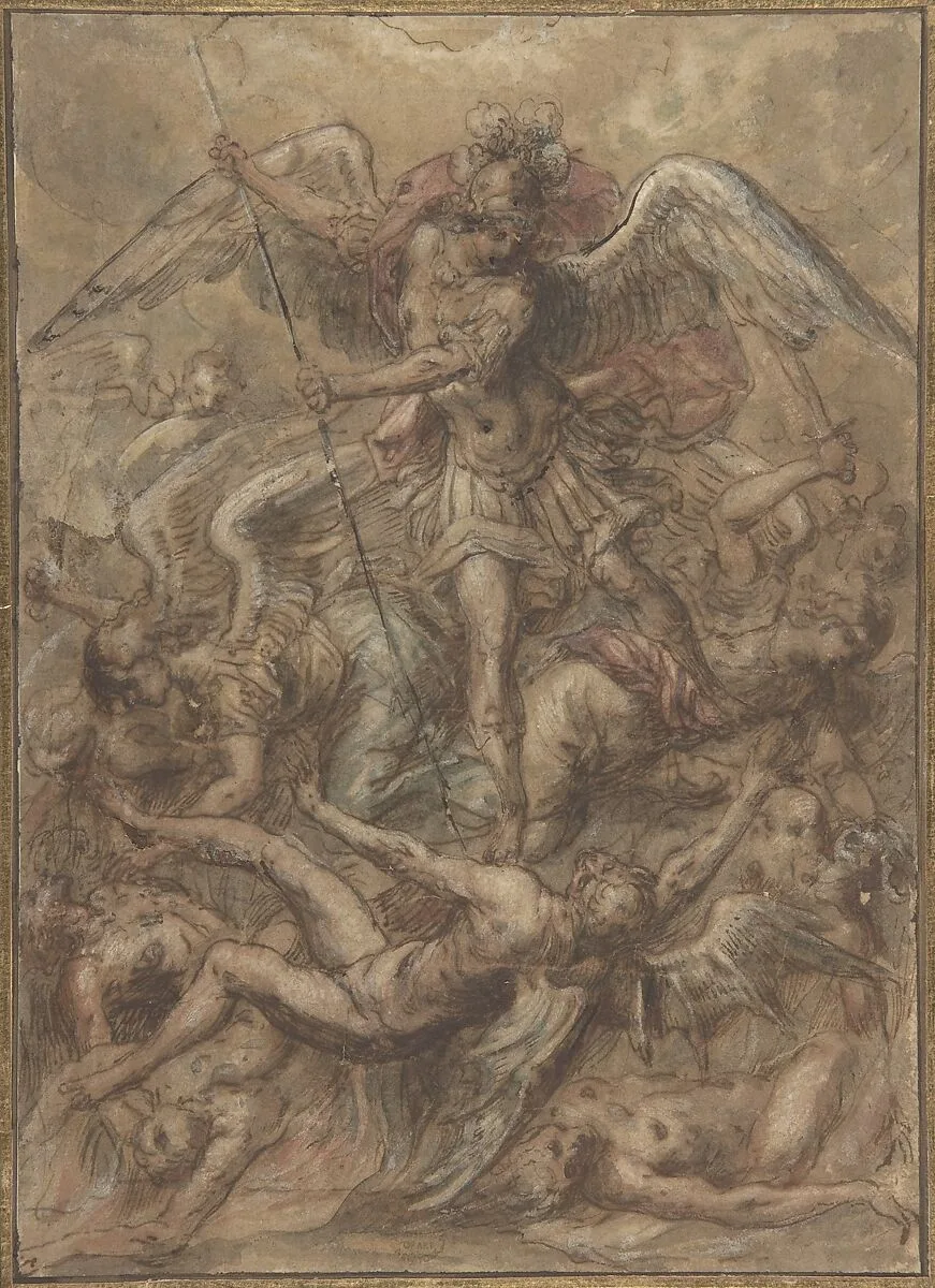 Saint Michael Expelling the Fallen Angels — Anonymous, Italian, Roman-Bolognese, 17th century