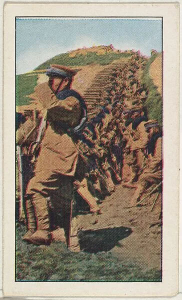 Card No. 68, The Soldiers of the Mikado of Japan Firing From Trenches, from the World War I Scenes series (T121) issued by Sweet Caporal Cigarettes — Underwood & Underwood|American Tobacco Company
