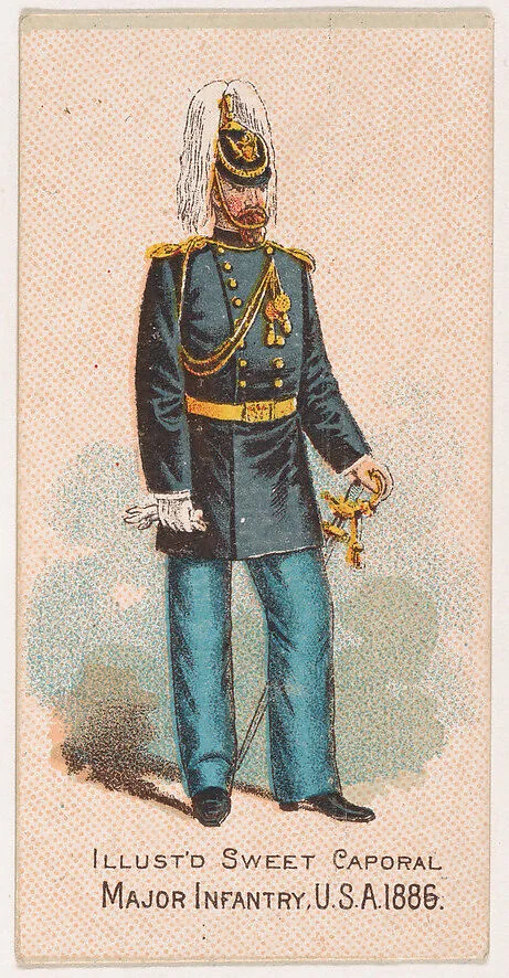 Major, Infantry, United States Army, 1886, from the Military Series (N224) issued by Kinney Tobacco Company to promote Sweet Caporal Cigarettes — Kinney Brothers Tobacco Company
