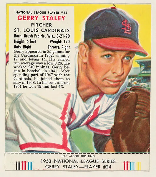 Gerry Staley, from the Red Man All-Star Team series (T233), issued by Red Man Chewing Tobacco — Red Man Chewing Tobacco