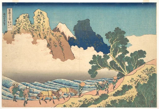 冨嶽三十六景 身延川裏不二|View from the Other Side of Fuji from the Minobu River (Minobugawa ura Fuji), from the series Thirty-six Views of Mount Fuji (Fugaku sanjūrokkei)