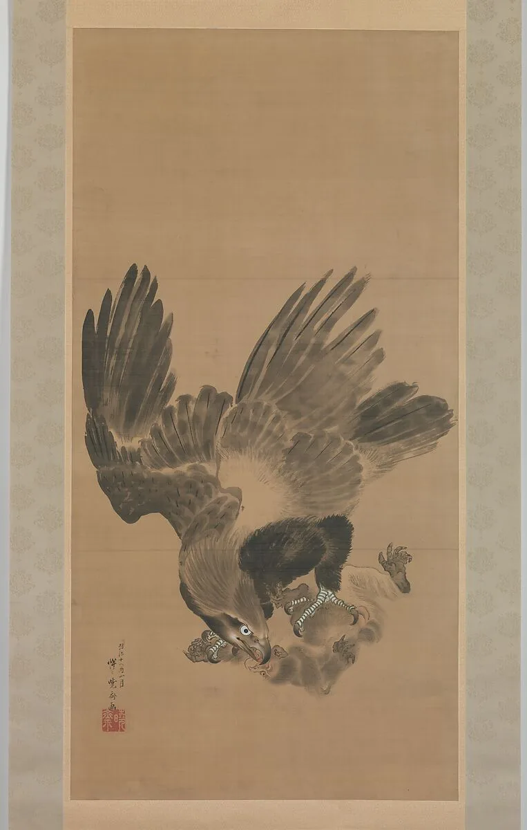 猿を襲う鷲図|Eagle Attacking a Monkey — Kawanabe Kyōsai 河鍋暁斎