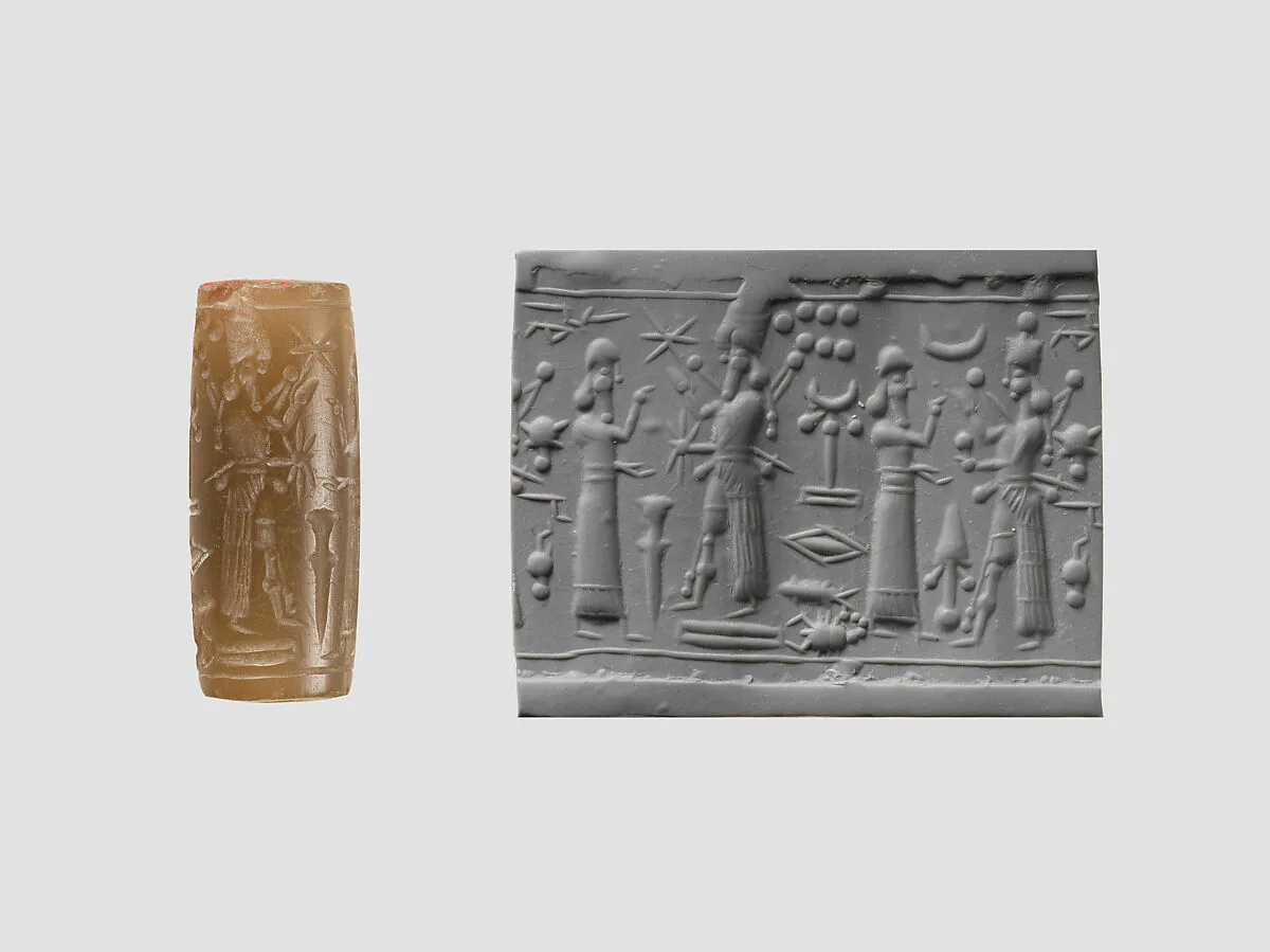 Cylinder seal with cultic scene — Unknown