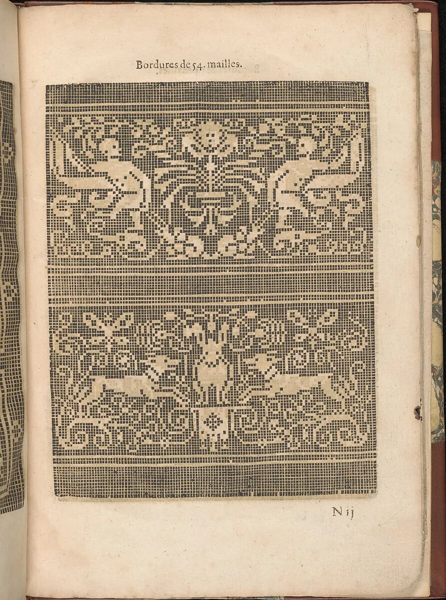 Les Secondes Oeuvres, et Subtiles Inventions De Lingerie du Seigneur Federic de Vinciolo Venitien, page 50 (recto) — Federico de Vinciolo|Jean Le Clerc|Catherine de Bourbon