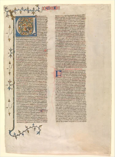 Initial "V" from the commentary of Nehemiah, one of six illustrated leaves from the Postilla Litteralis (Literal Commentary) of Nicholas of Lyra