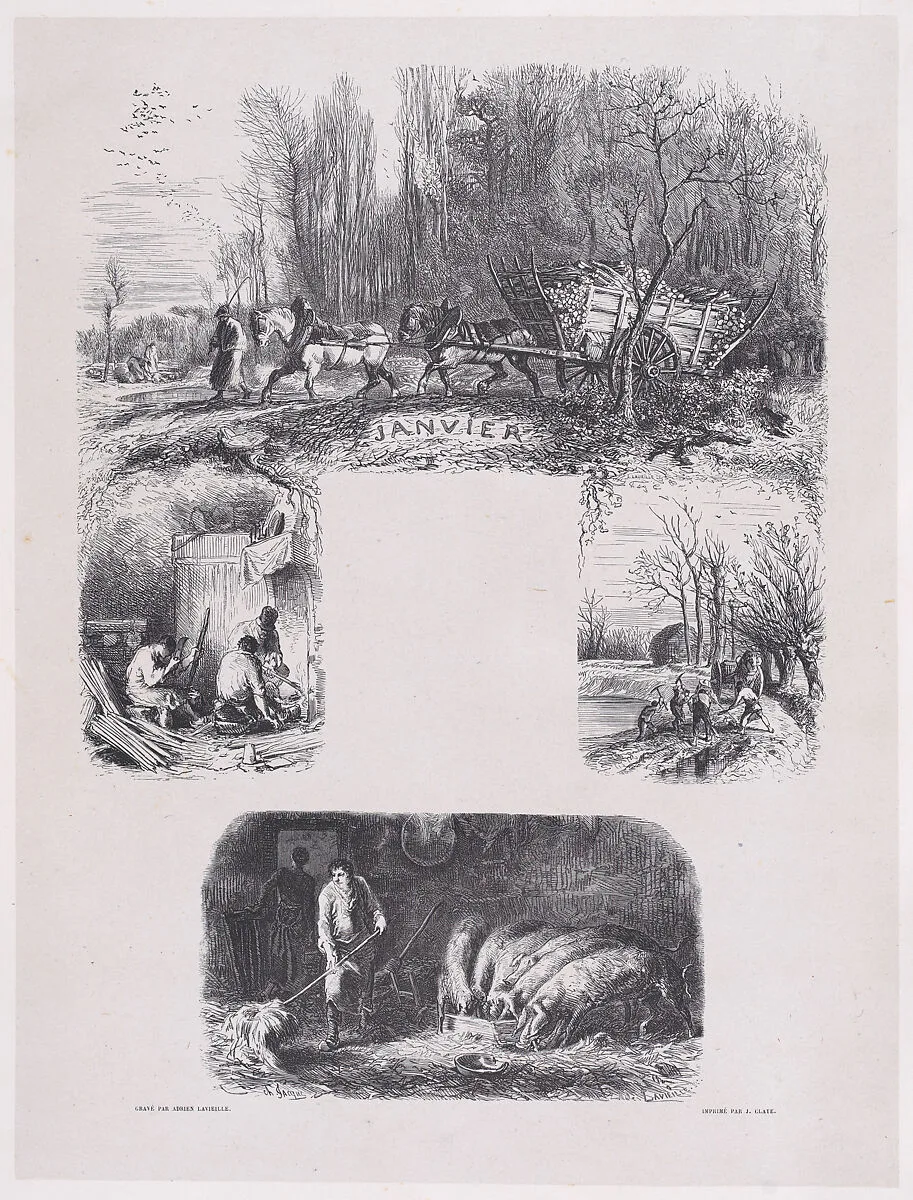 January, from "Album of Rustic Subjects" — Jacques-Adrien Lavieille|Imprimerie de Jules Claye|Charles Jacque