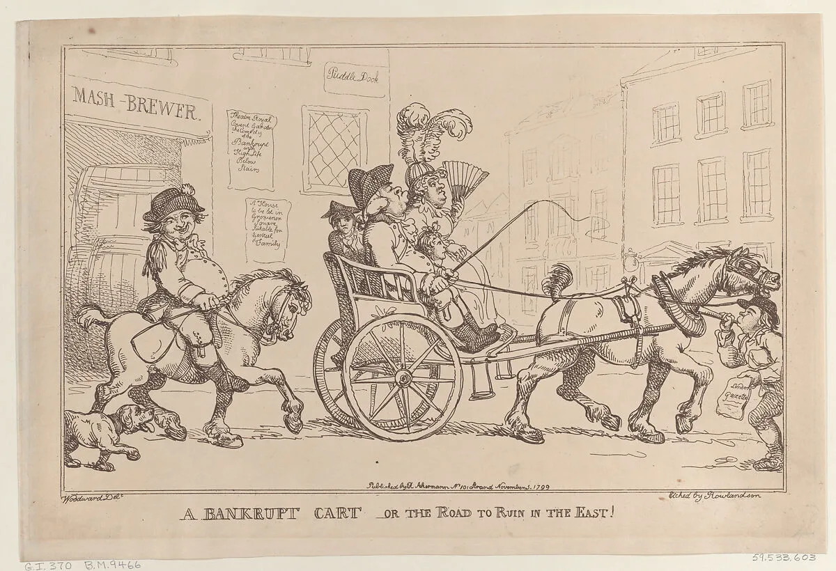 A Bankrupt Cart, or The Road to Ruin in the East! — George Murgatroyd Woodward|Rudolph Ackermann, London|Thomas Rowlandson