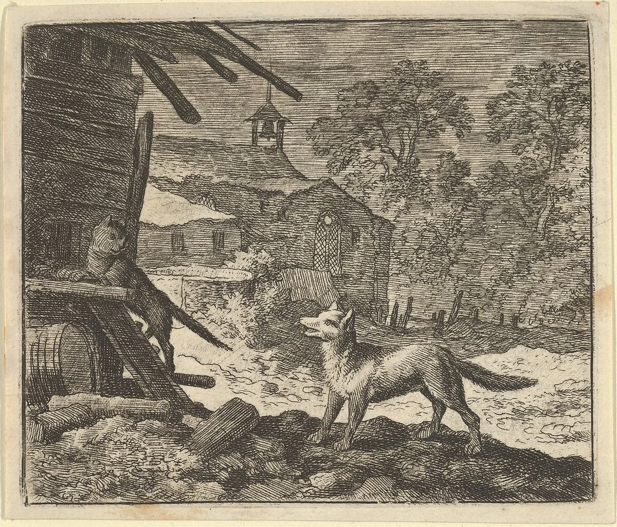 The Cat Climbs a Barn from Hendrick van Alcmar's Renard The Fox — Allart van Everdingen