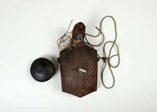 Powder Flask with Attached Small Flask