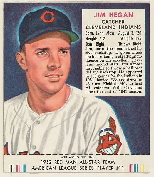 Jim Hegan, from the Red Man All-Star Team series (T232), issued by Red Man Chewing Tobacco — Red Man Chewing Tobacco