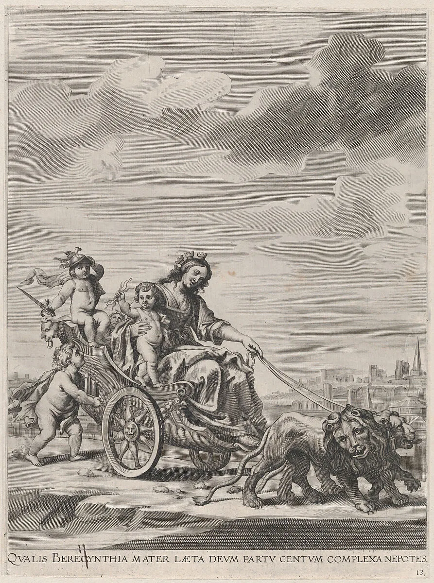 Plate 13: Cybele in her chariot, drawn by lions; from Guillielmus Becanus's 'Serenissimi Principis Ferdinandi, Hispaniarum Infantis...' — Johannes Meursius