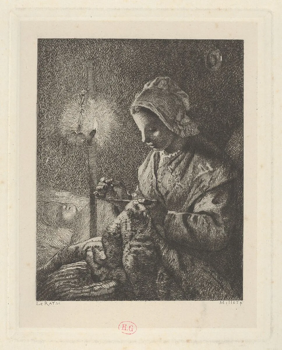 Sewing by Lamplight — Jean-François Millet|Paul-Edme Le Rat