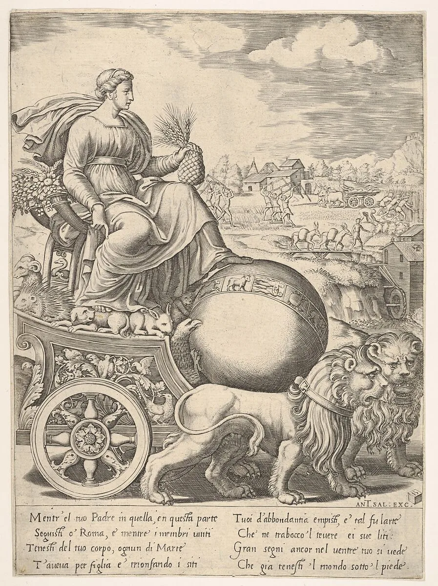 Cybele in her chariot drawn by two lions — Master of the Die|Baldassare Tommaso Peruzzi|Antonio Salamanca