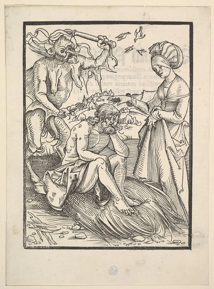 Job Tempted by a Demon; verso text from the Speculum Patientiae — Hans Baldung (called Hans Baldung Grien)
