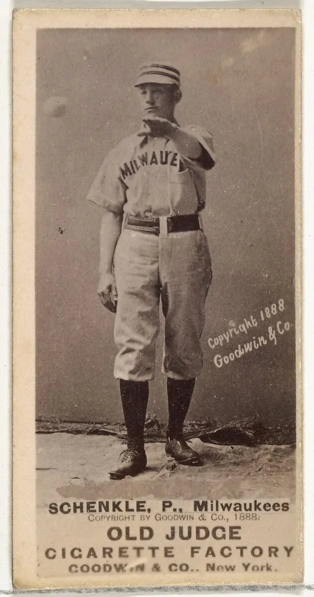 William Shenkel, Pitcher, Milwaukee, from the Old Judge series (N172) for Old Judge Cigarettes — Goodwin & Company