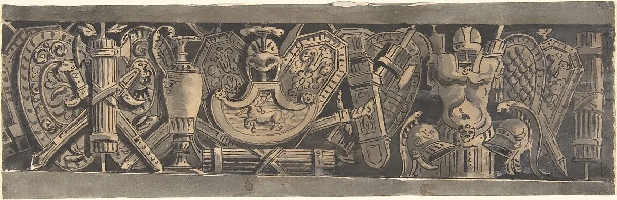 Design for a Frieze with Roman Trophies — Anonymous, Italian, 19th century