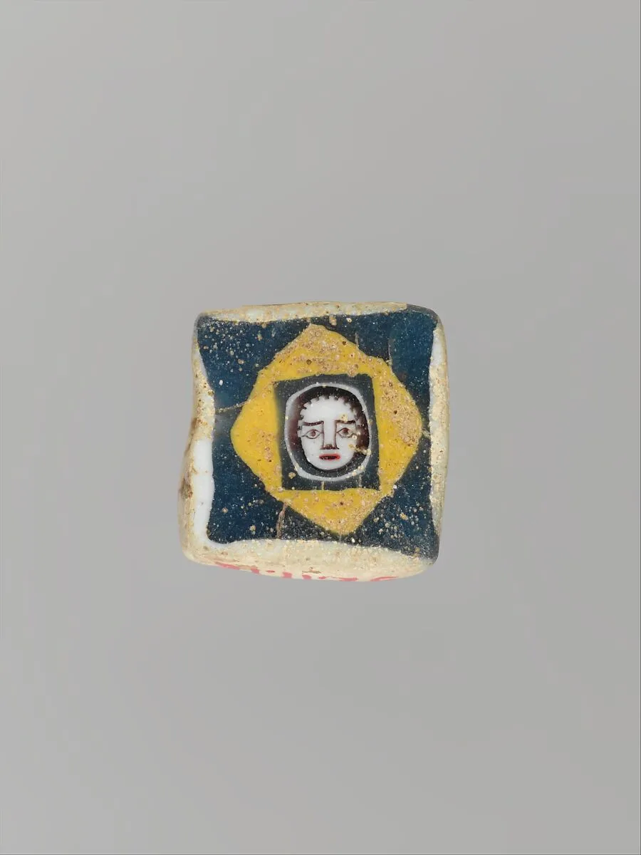 Glass mosaic face bead — Unknown