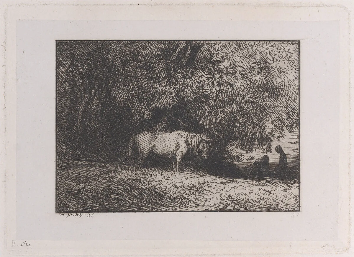 Horse Under a Tree Branch — Charles Jacque
