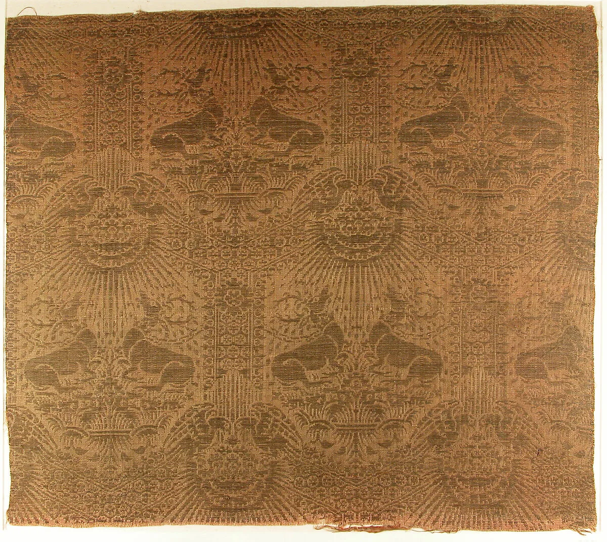 Textile Fragment with Recumbent Harts, Eagles, Clouds, and Sunrays — Unknown