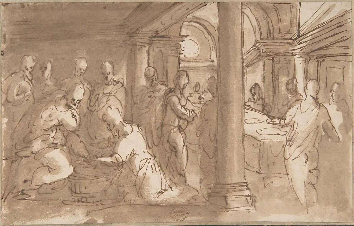 Christ Washing the Feet of the Disciples — Anonymous, Italian, Roman-Bolognese, 17th century