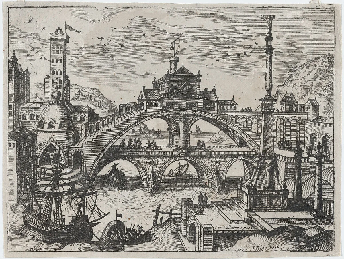 Riverscape with a Double Bridge — Carel Collaert|I. B. de Wit|Lucas Gassel