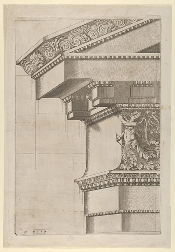 Temple of Serapis, pediment and cornice, projection view