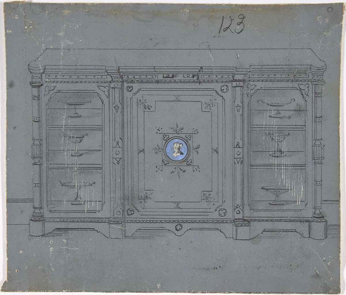 Design for a Cabinet witha Porcelain Plaque on the Center Panel — Anonymous, British, 19th century