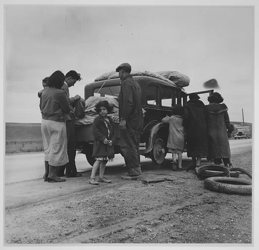 [Mexican Migrant Family with Tire Trouble, California]