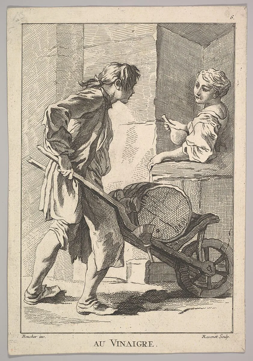 Reverse copy of Au Vinaigre (Vinegar), from Le Cris de Paris (The Cries of Paris), plate 6 — François Boucher|Simon Francis Ravenet, the elder