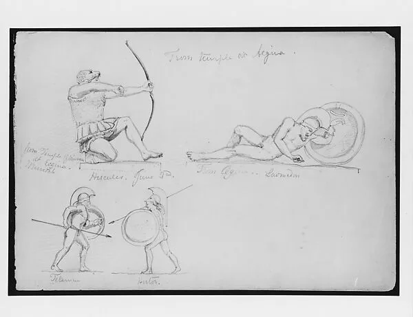 Pediment Sculptures from Temple at Aegina, Glypotothek, Munich (from Switzerland 1869 Sketchbook) — John Singer Sargent