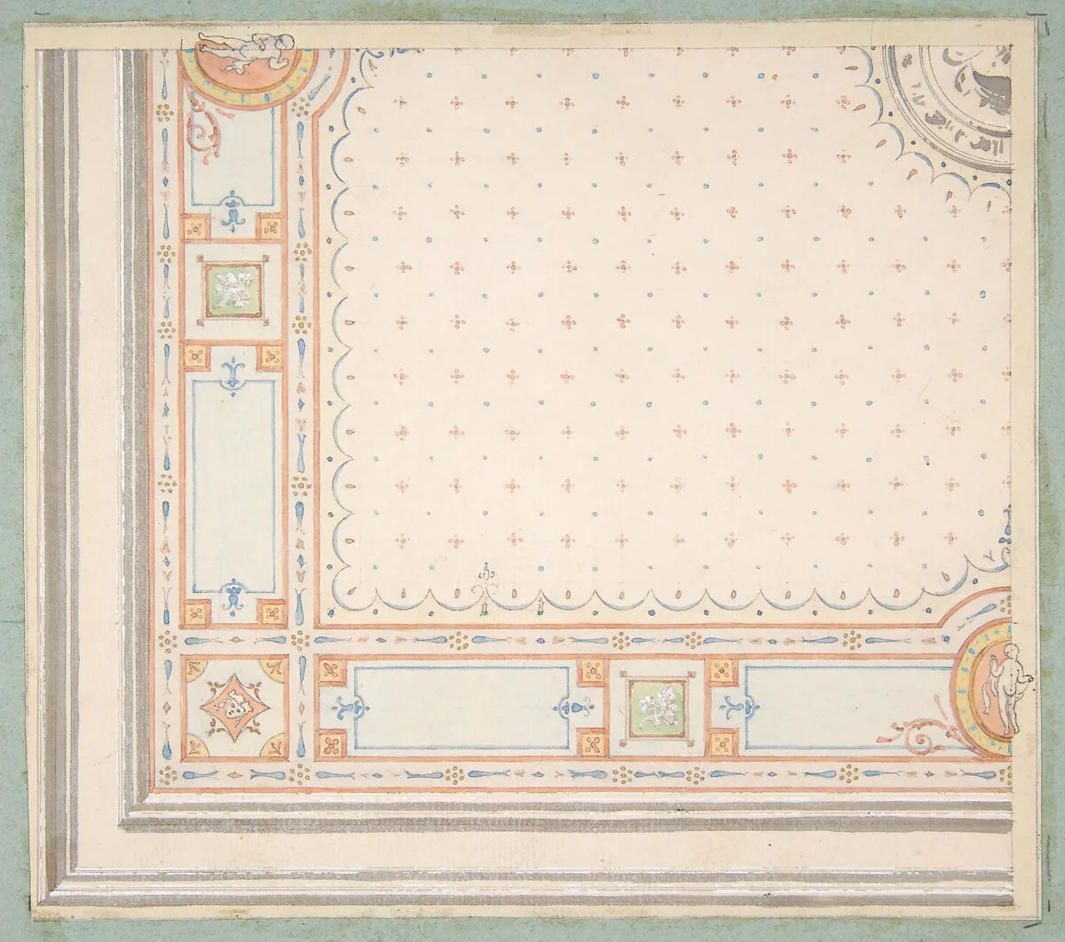 Design for a ceiling (recto); meaurements with design code (verso) — Jules-Edmond-Charles Lachaise|Eugène-Pierre Gourdet