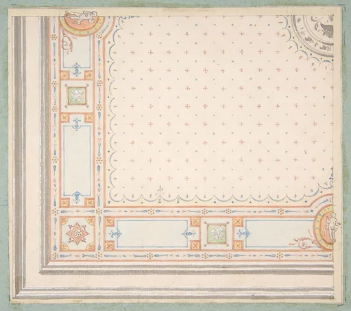 Design for a ceiling (recto); meaurements with design code (verso)