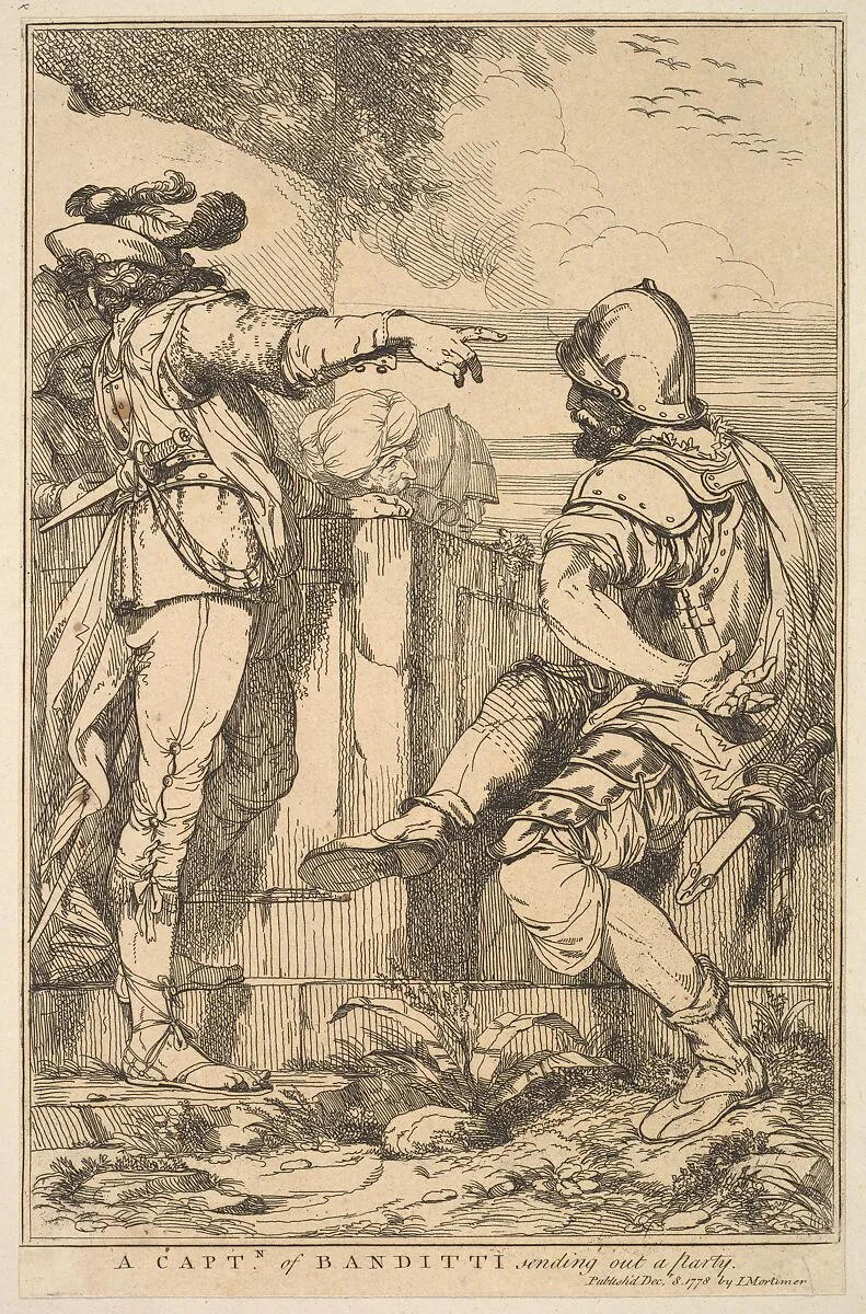 A Captain of Banditti Sending Out a Party, from "Fifteen Etchings Dedicated to Sir Joshua Reynolds" — John Hamilton Mortimer|Sir Joshua Reynolds