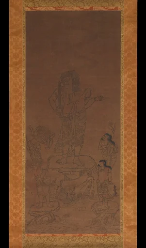 不動明王四童子種字像|Fudō Myōō with Four Attendants, Outlined in Seed Syllables