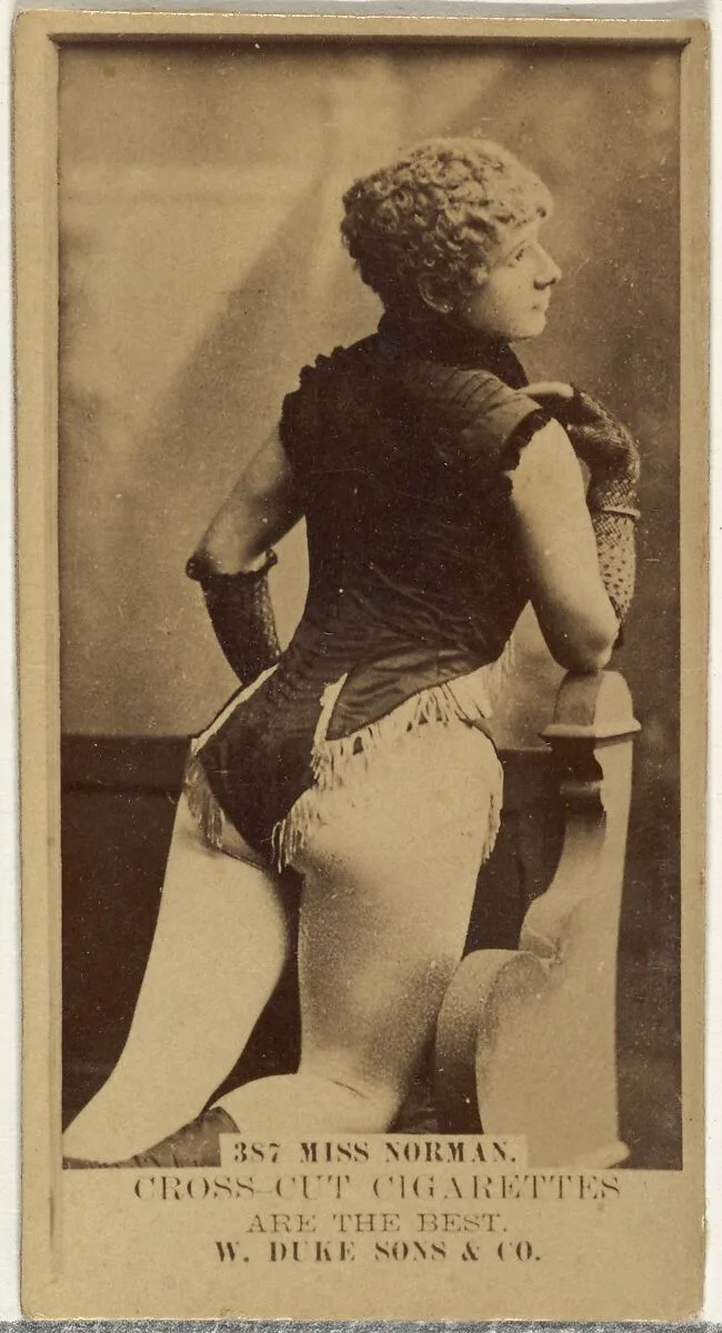 Card Number 387, Miss Norman, from the Actors and Actresses series (N145-3) issued by Duke Sons & Co. to promote Cross Cut Cigarettes — W. Duke, Sons & Co.